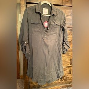 Dark Olive shirt dress, very light and soft material, flowing, not stiff